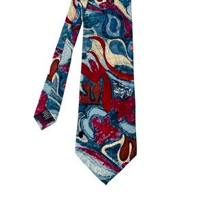 Structure Men’s Silk Tie Abstract Multicolor Design Vintage Made in USA 56” x 4”